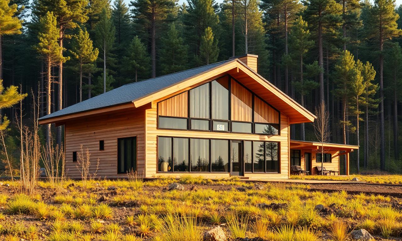 Modern sustainable building showcasing climate-smart wood construction and stewardship-based forestry