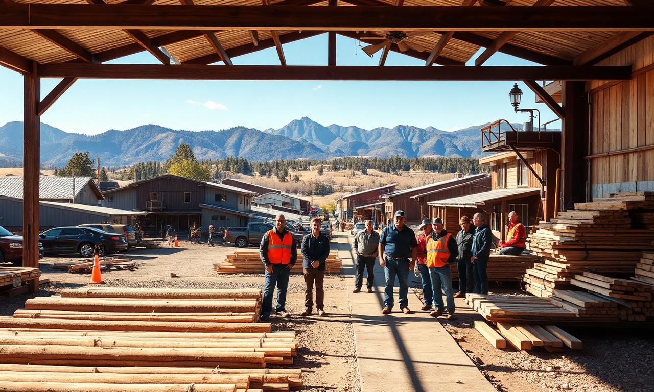 Rural California lumber mill community with local jobs and economic growth